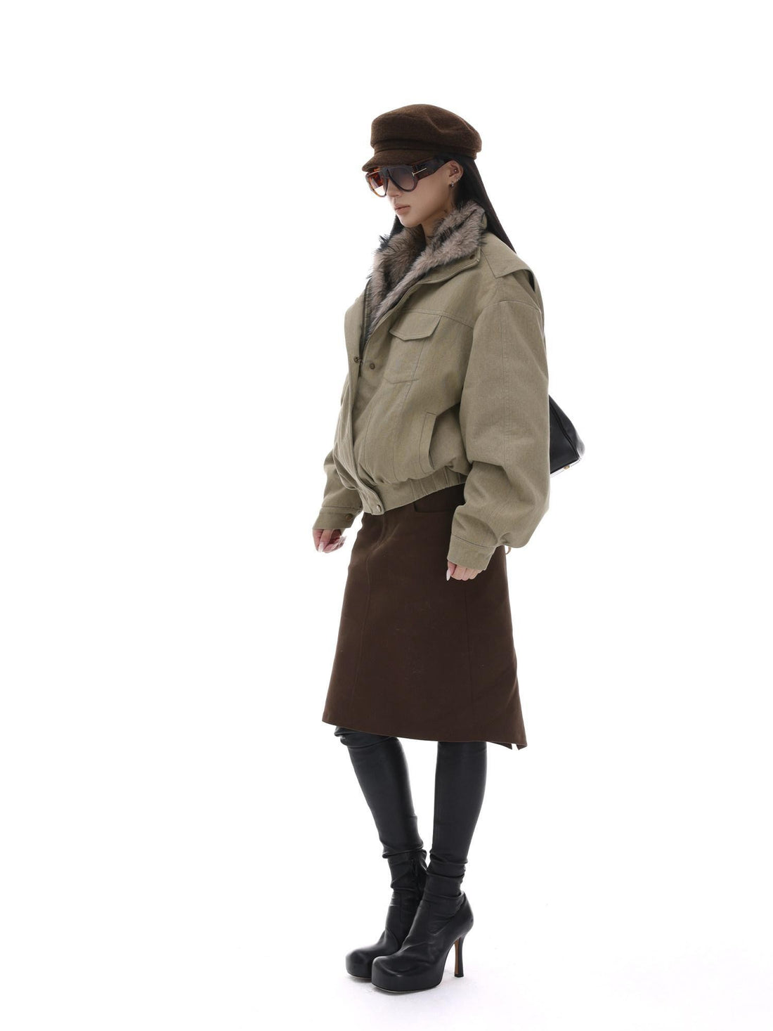 iamxiaa Detachable Fur Collar Cropped Parka Women&
