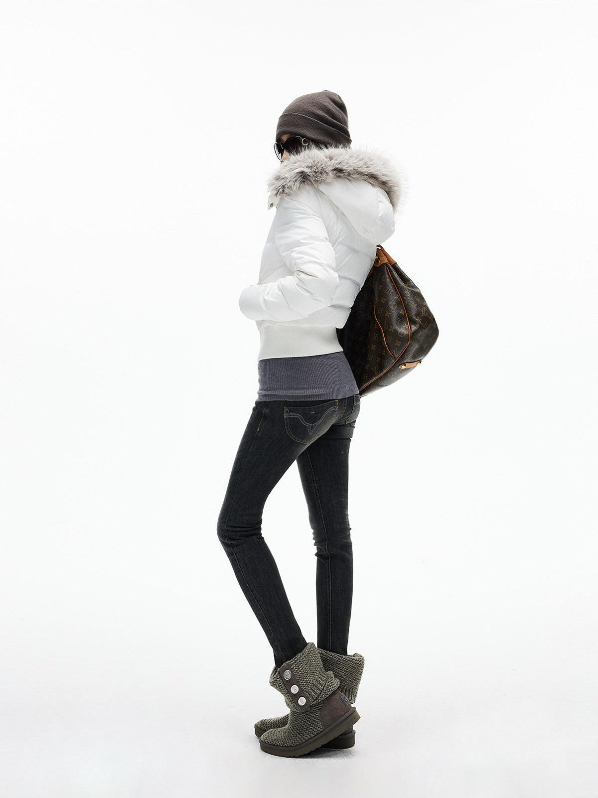 iamxiaa Detachable Hood Eco Fur Slim Short Women&