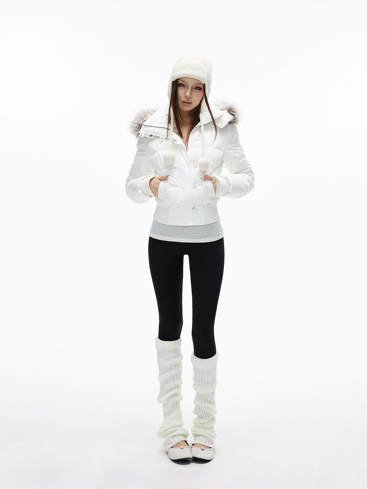 iamxiaa Detachable Hood Eco Fur Slim Short Women&
