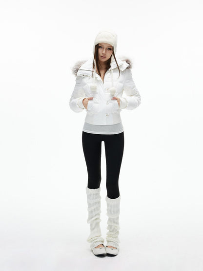 iamxiaa Detachable Hood Eco Fur Slim Short Women&