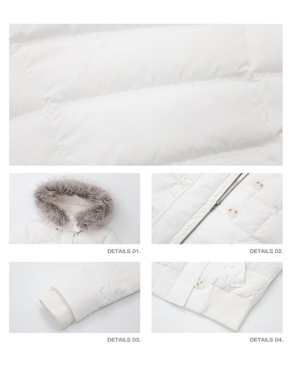 iamxiaa Detachable Hood Eco Fur Slim Short Women&