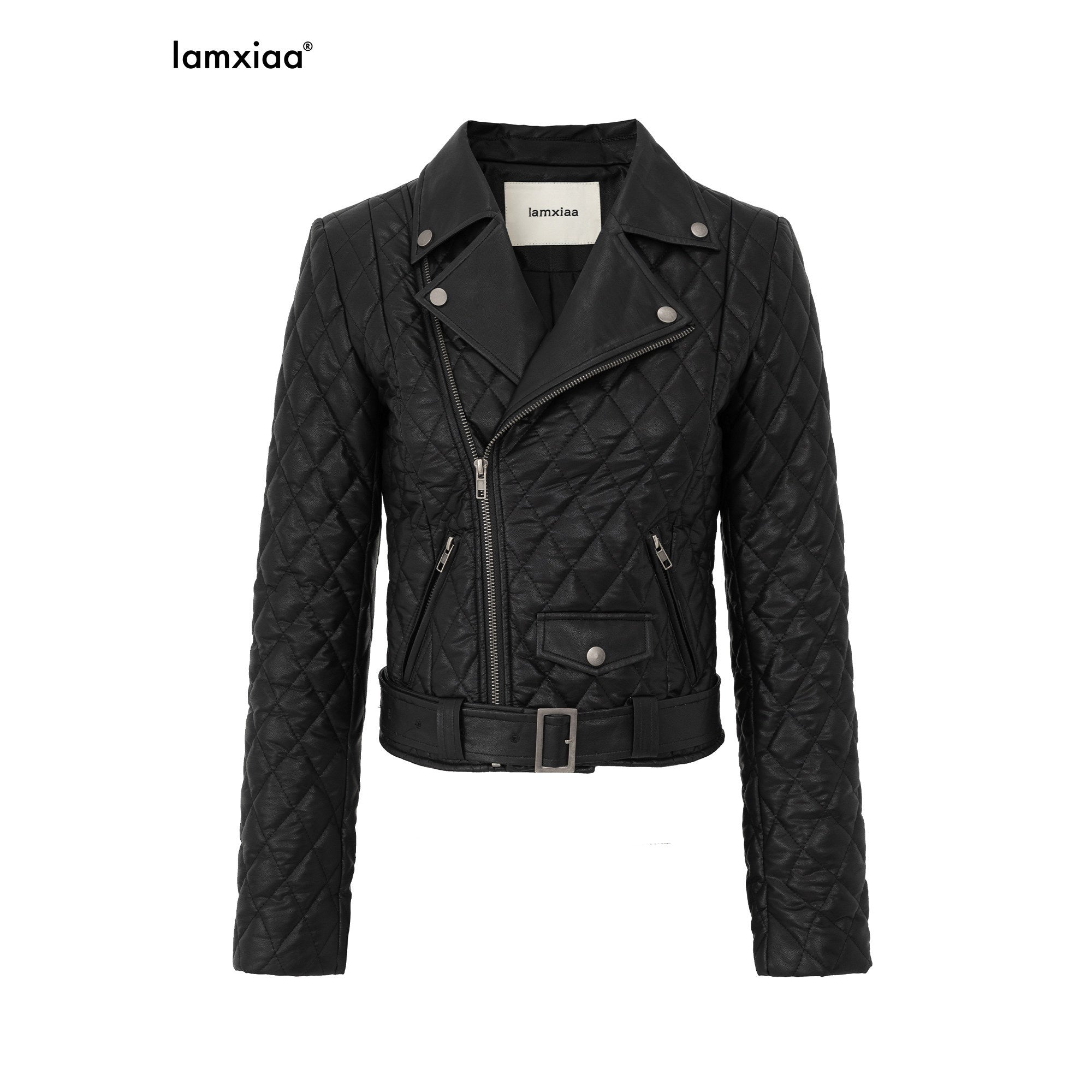 iamxiaa_Diamond_Quilted_Lapel_Biker_Micro_Slim_Short_Women&