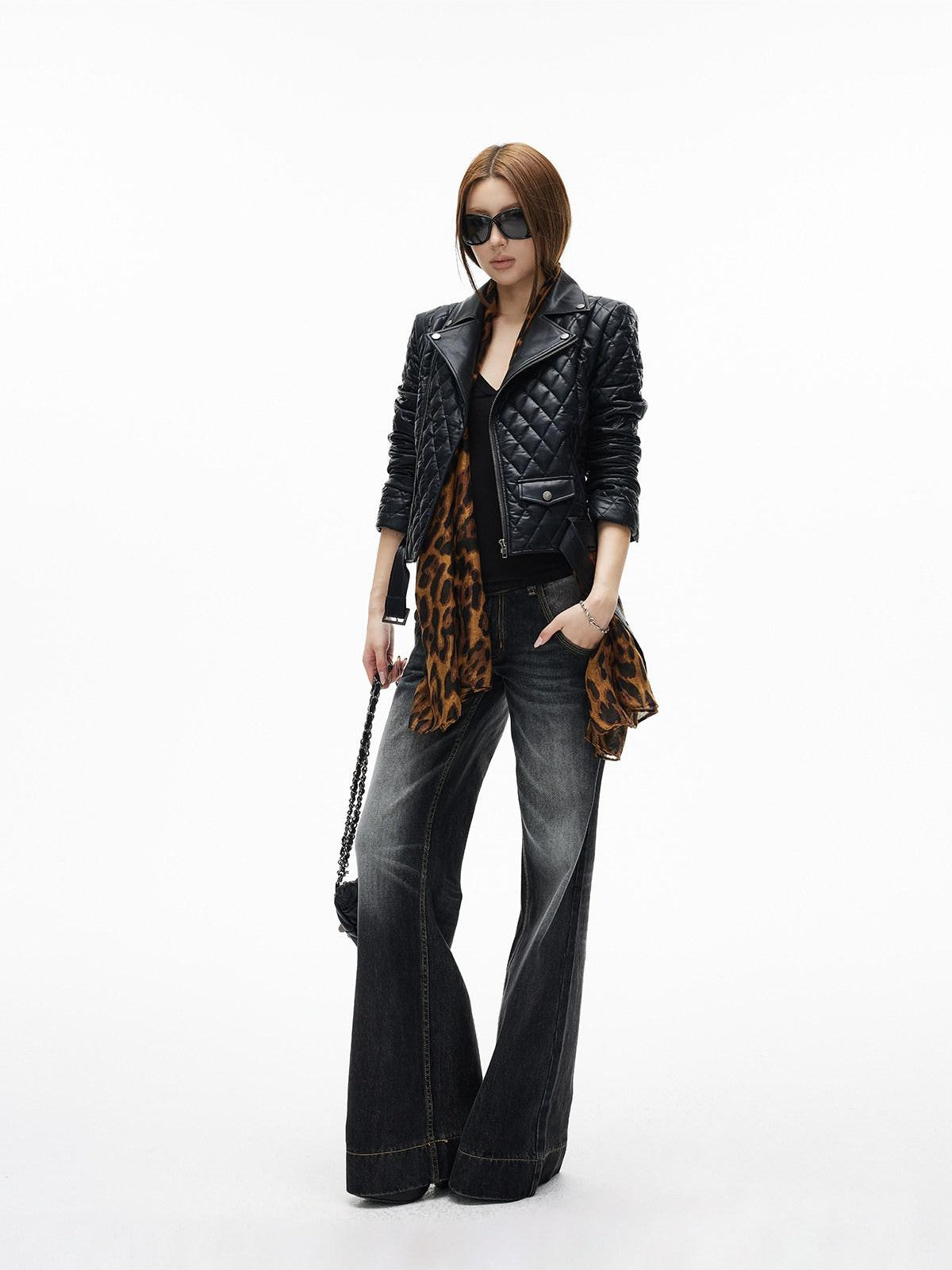 iamxiaa Diamond Quilted Lapel Biker Micro Slim Short Women&