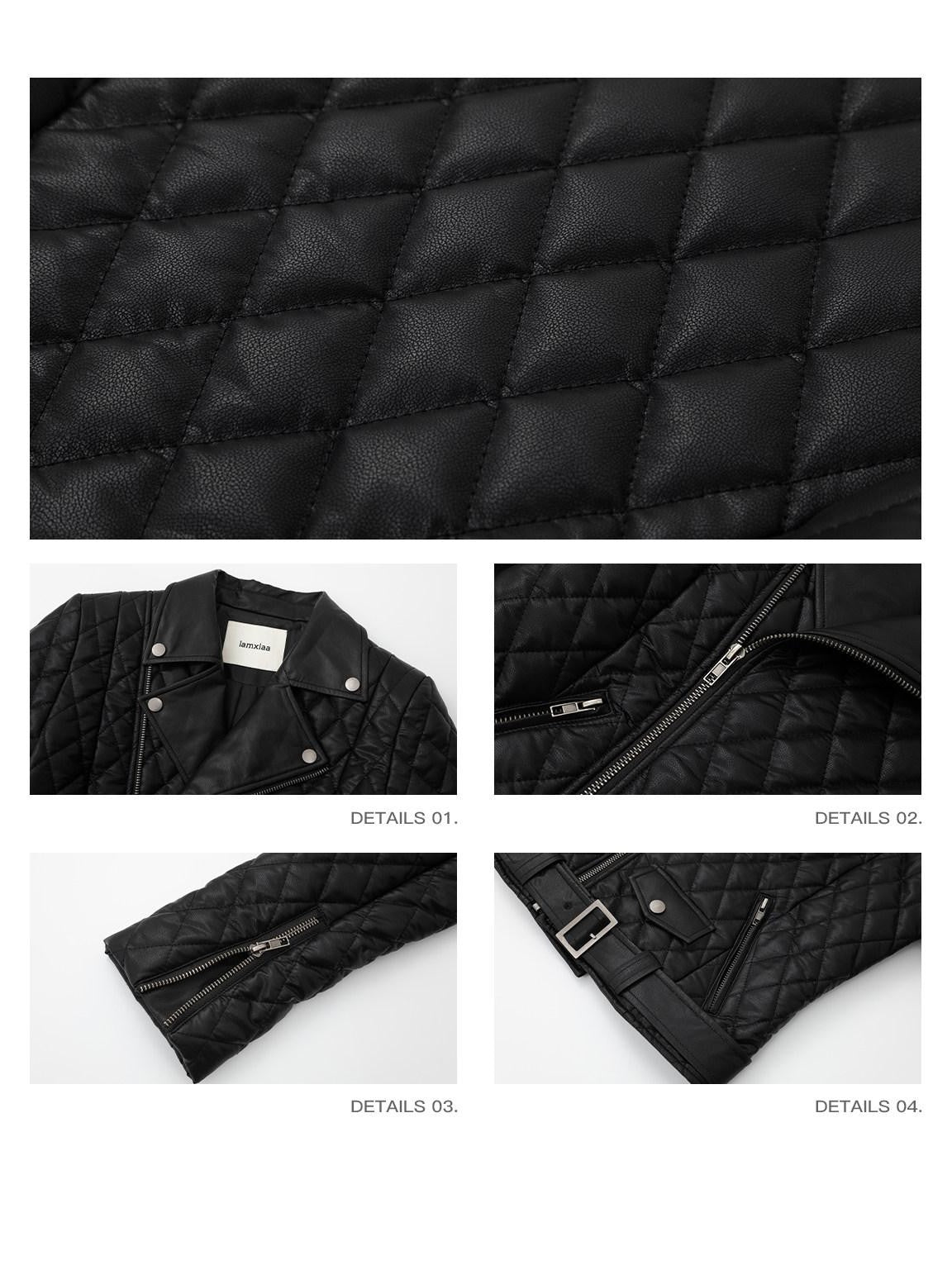 iamxiaa Diamond Quilted Lapel Biker Micro Slim Short Women&