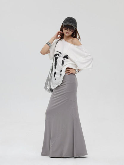 iamxiaa Distressed Print Slanted Shoulder Women&