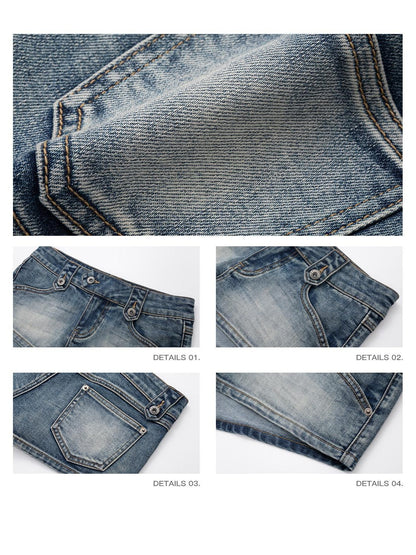 iamxiaa Distressed Washed Deconstructed Faux Belt Workwear Women&