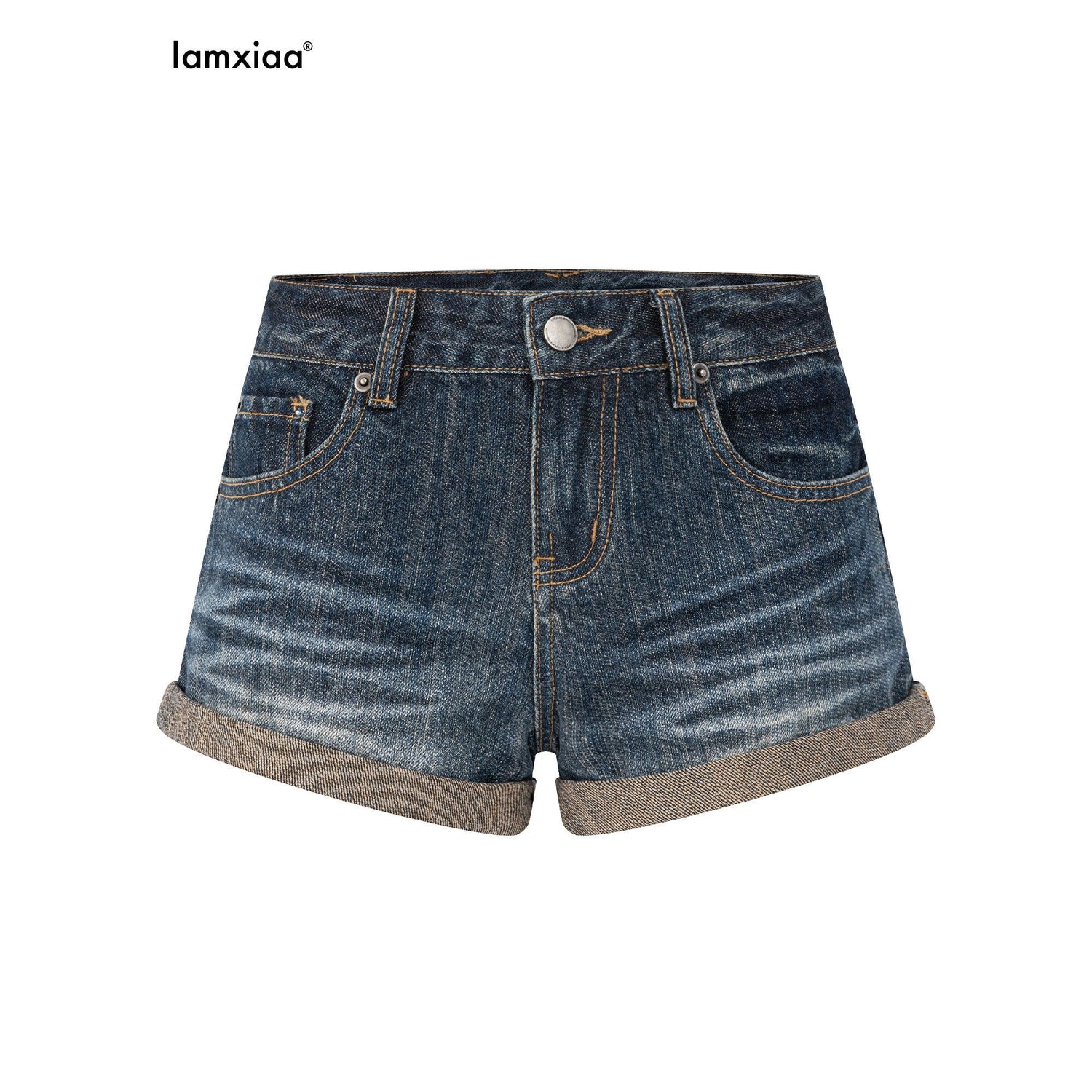 iamxiaa_Distressed_Washed_Slub_Diagonal_Cuff_High_Rise_Slim_Women&