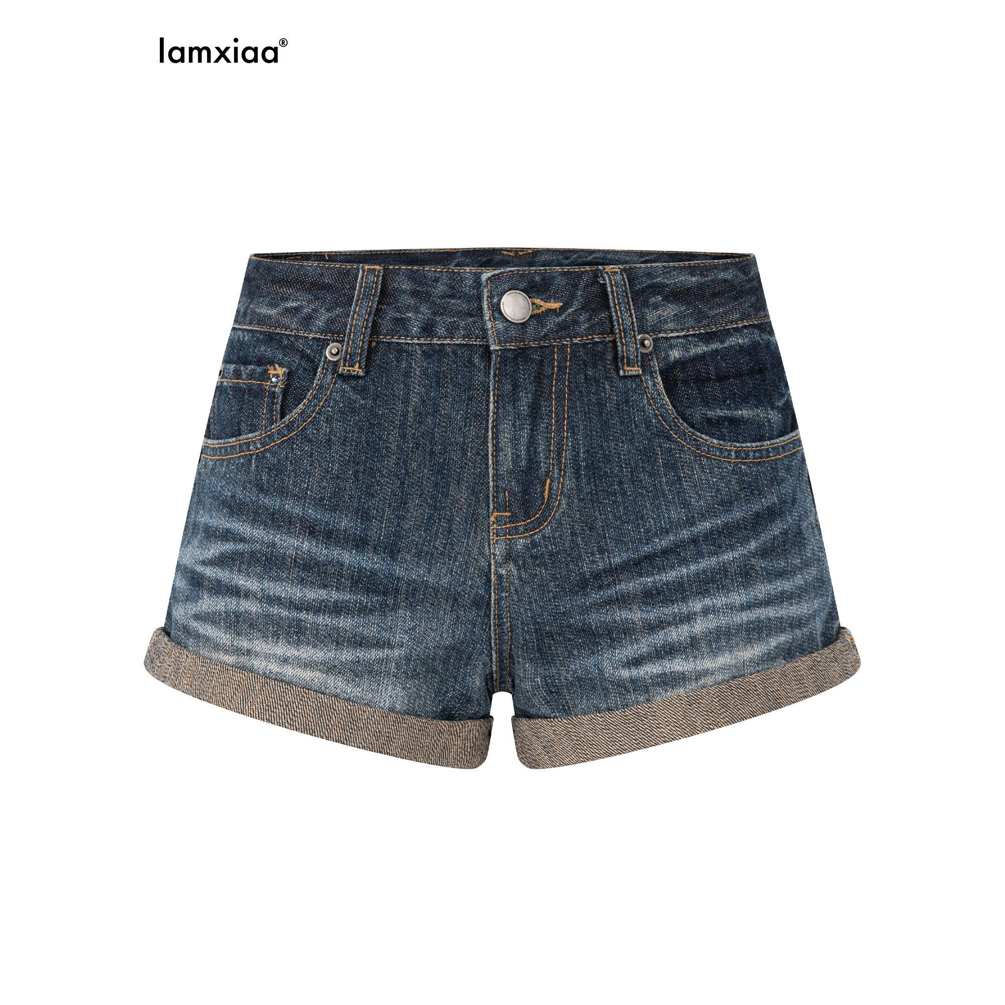 iamxiaa_Distressed_Washed_Slub_Diagonal_Cuff_High_Rise_Slim_Women&