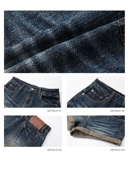 iamxiaa Distressed Washed Slub Diagonal Cuff High Rise Slim Women&