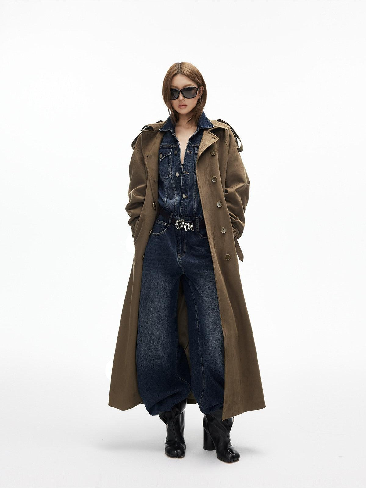 iamxiaa Distressed Washed Turn Collar Retro Women&