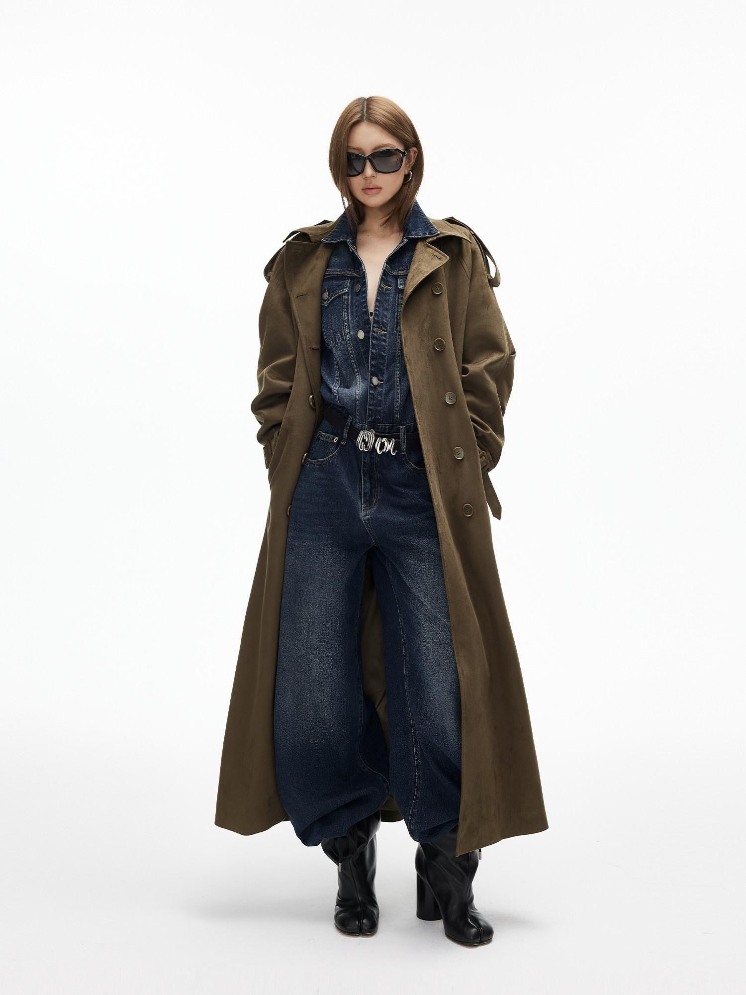 iamxiaa Distressed Washed Turn Collar Retro Women&