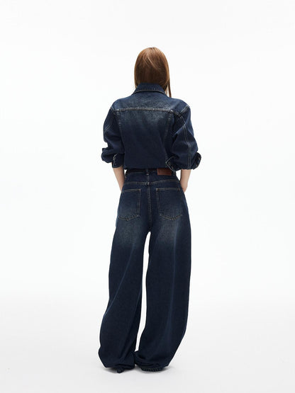 iamxiaa Distressed Washed Turn Collar Retro Women&