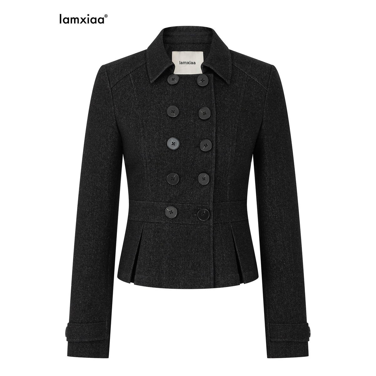 iamxiaa_Double_Breasted_Collared_Fitted_Waist_Flared_Hem_Women&