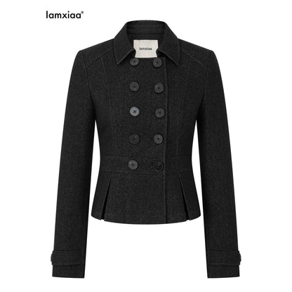 iamxiaa_Double_Breasted_Collared_Fitted_Waist_Flared_Hem_Women&