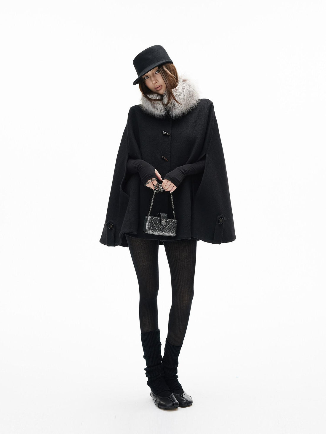 iamxiaa Double Face Stand Collar Eco Fur Horn Toggle Women&