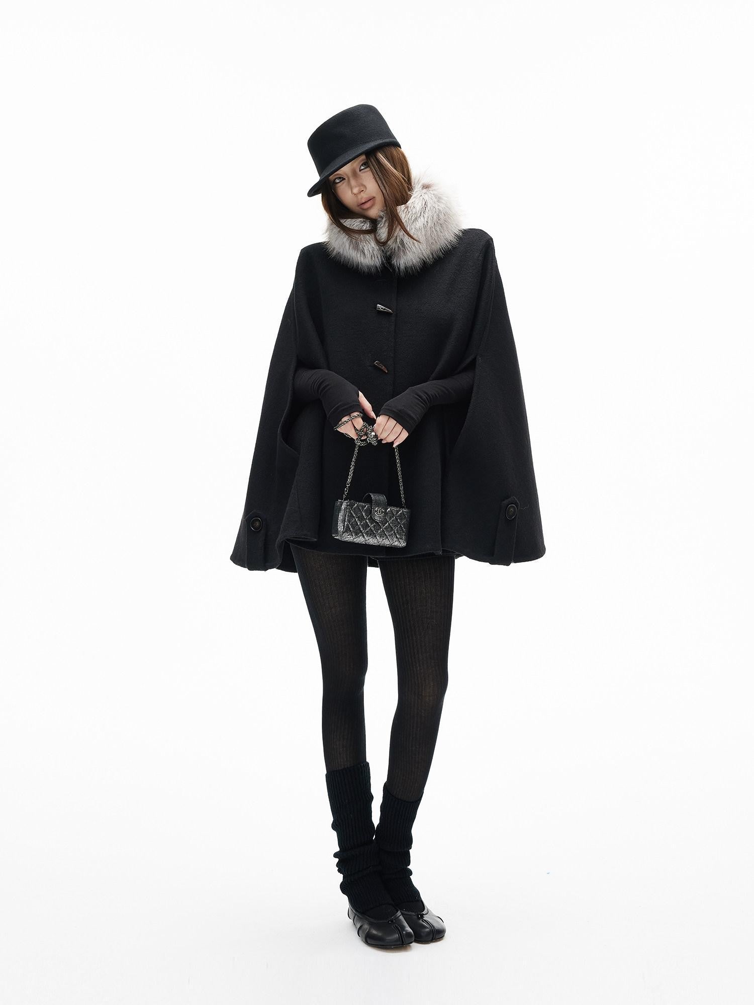 iamxiaa Double Face Stand Collar Eco Fur Horn Toggle Women&