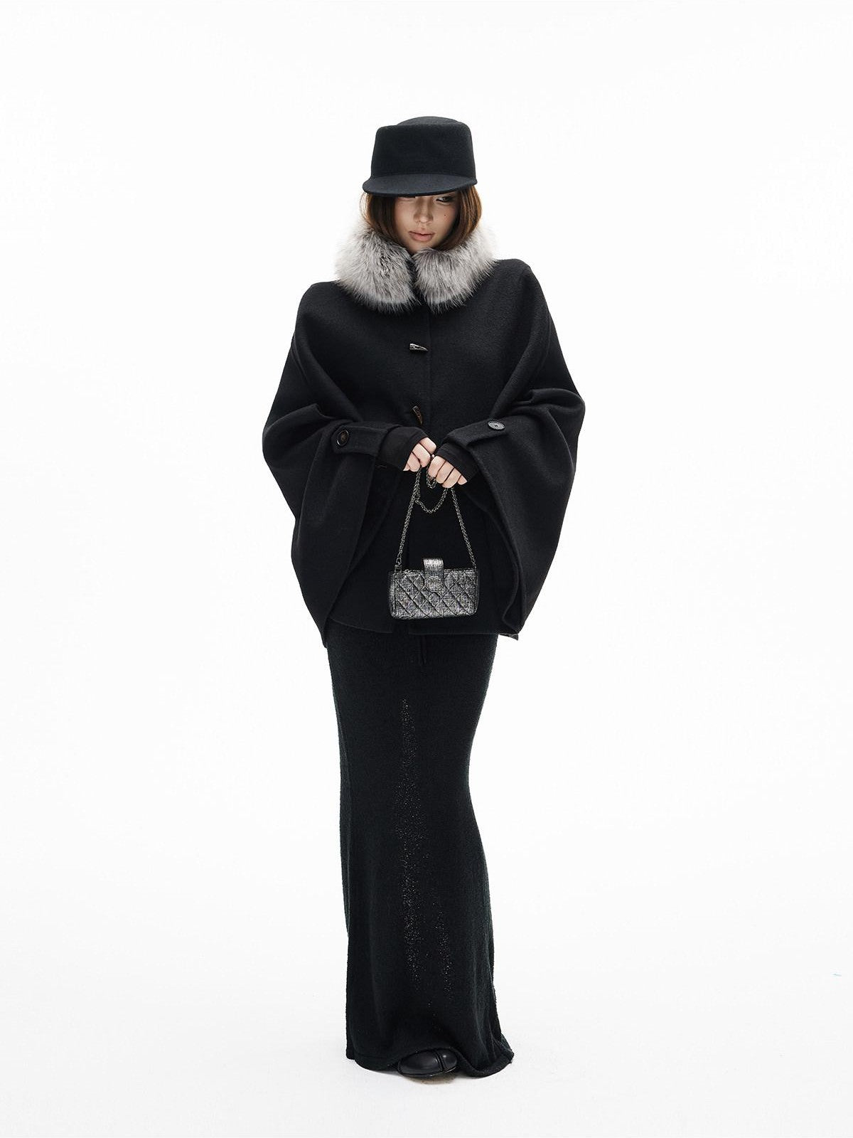 iamxiaa Double Face Stand Collar Eco Fur Horn Toggle Women&