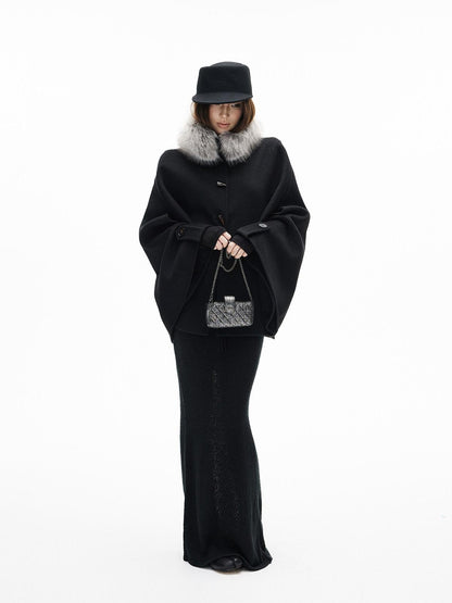 iamxiaa Double Face Stand Collar Eco Fur Horn Toggle Women&