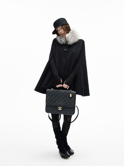 iamxiaa Double Face Stand Collar Eco Fur Horn Toggle Women&