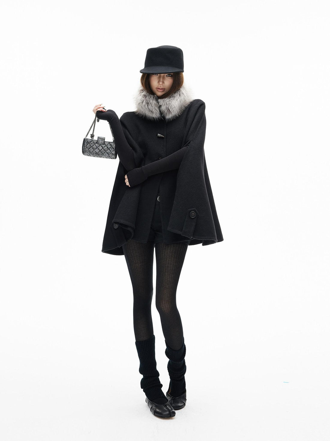 iamxiaa Double Face Stand Collar Eco Fur Horn Toggle Women&