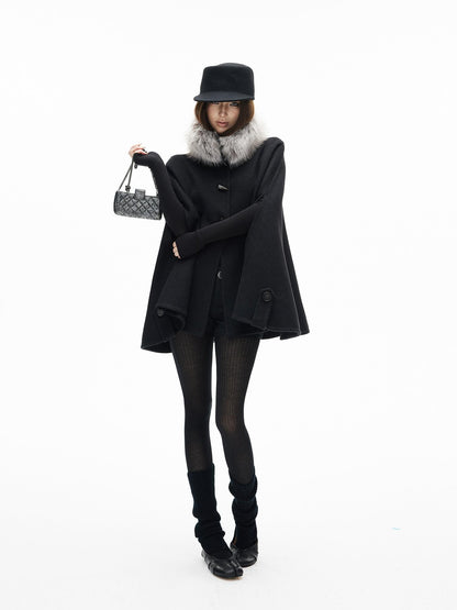 iamxiaa Double Face Stand Collar Eco Fur Horn Toggle Women&