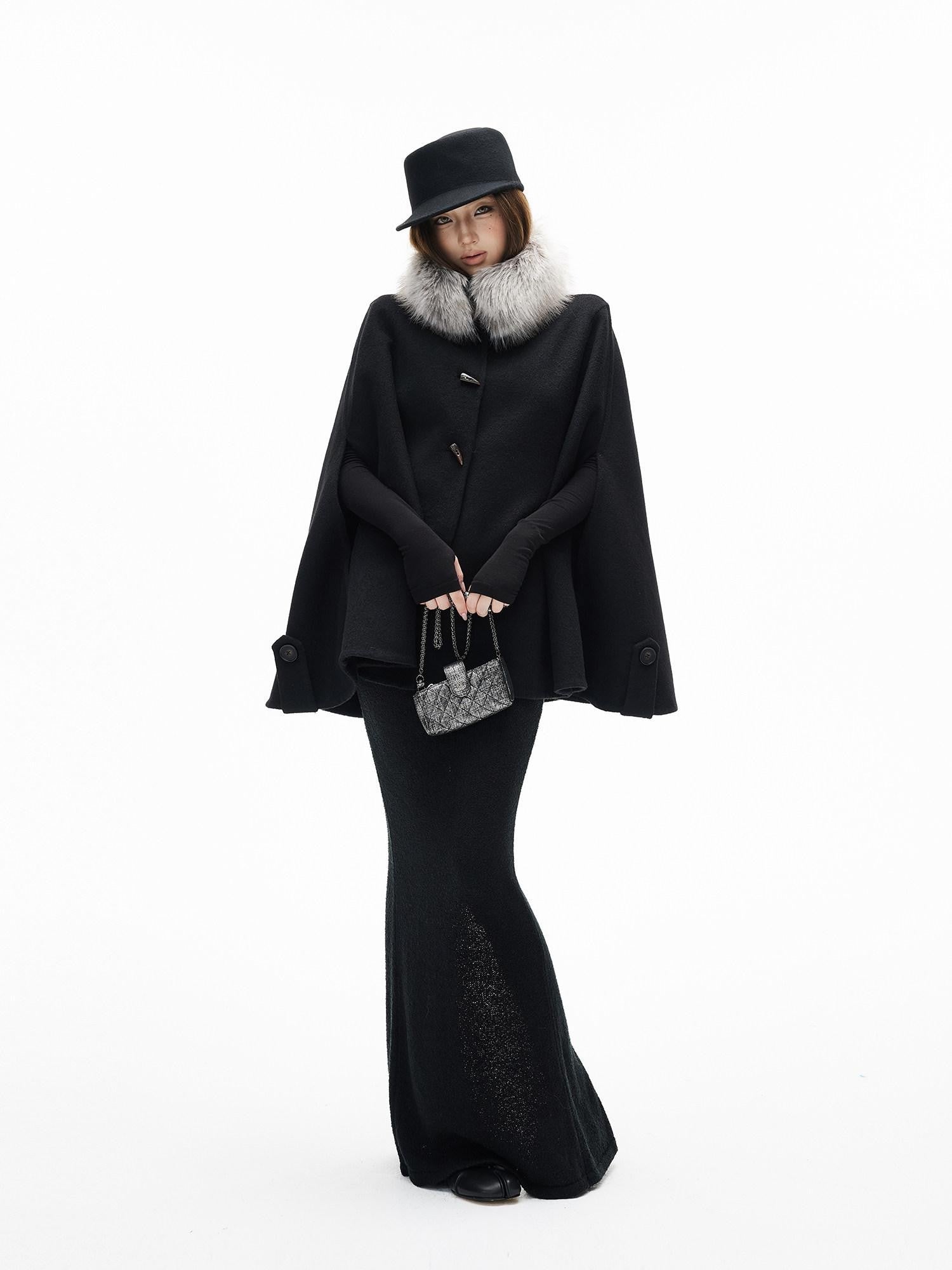 iamxiaa Double Face Stand Collar Eco Fur Horn Toggle Women&