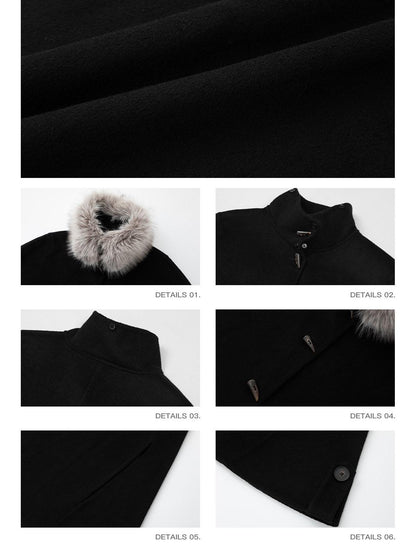 iamxiaa Double Face Stand Collar Eco Fur Horn Toggle Women&