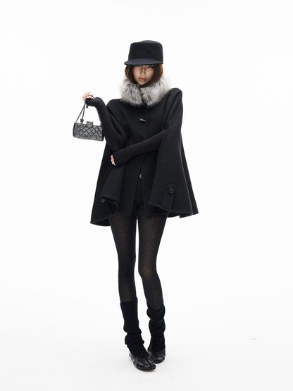 iamxiaa Double Face Stand Collar Eco Fur Horn Toggle Women&