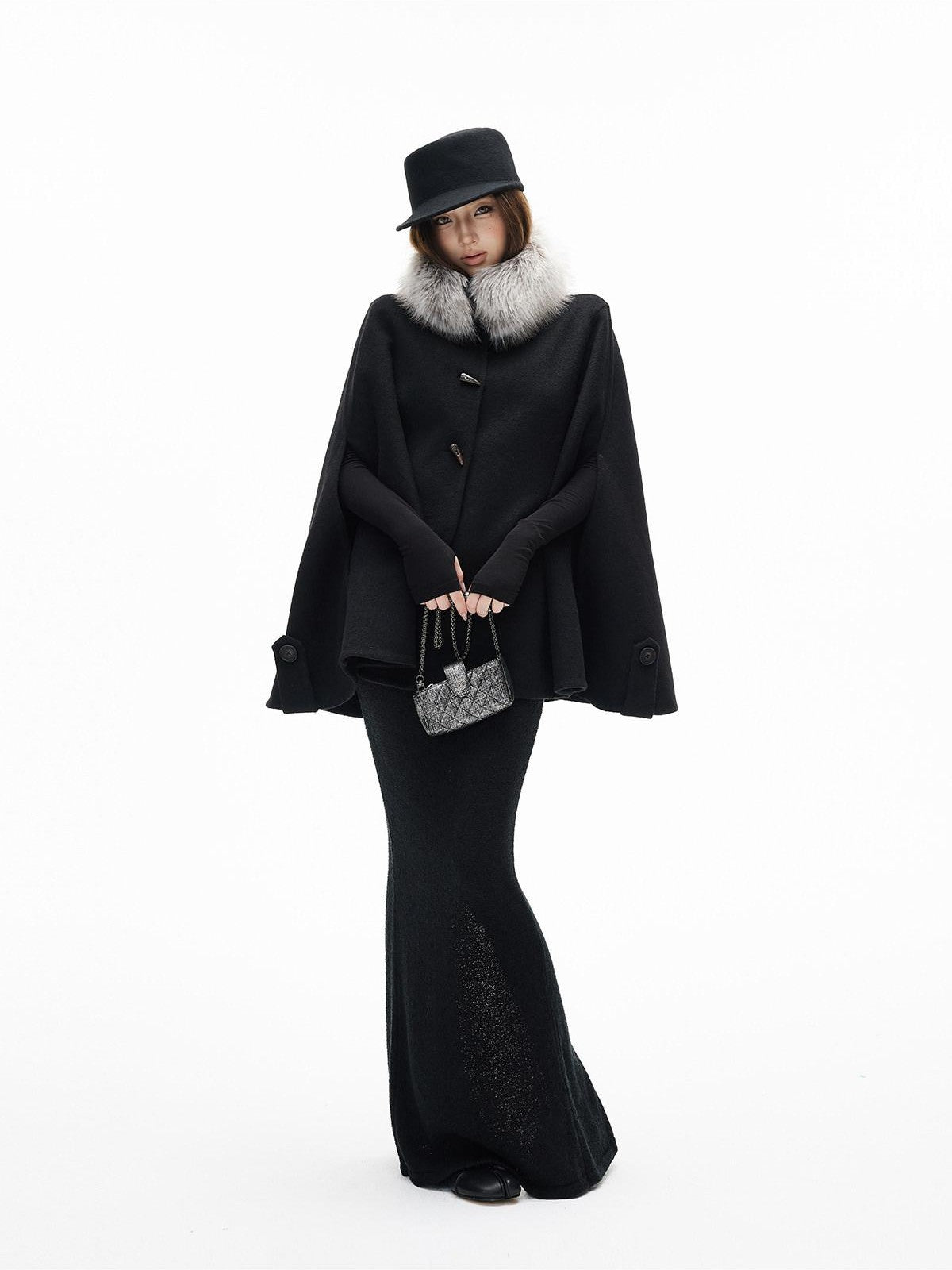 iamxiaa Double Face Stand Collar Eco Fur Horn Toggle Women&