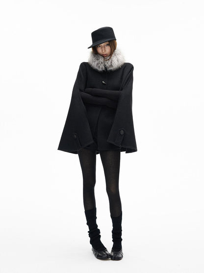 iamxiaa Double Face Stand Collar Eco Fur Horn Toggle Women&