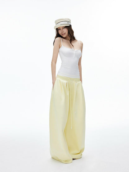 iamxiaa Double Pleated Low Rise Drawstring Wide Waist Women&