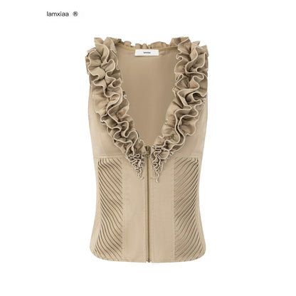 iamxiaa_Double_Ruffle_Diagonal_Pleats_Metal_Zip_Deep_V_Women&