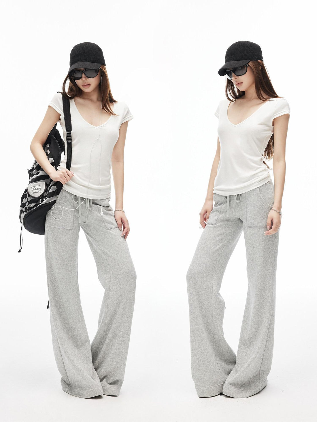 iamxiaa Drawstring Low Rise Patch Pockets Micro Flare Women&