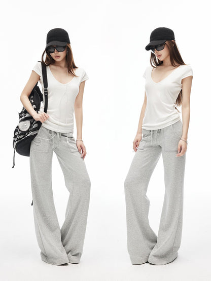 iamxiaa Drawstring Low Rise Patch Pockets Micro Flare Women&