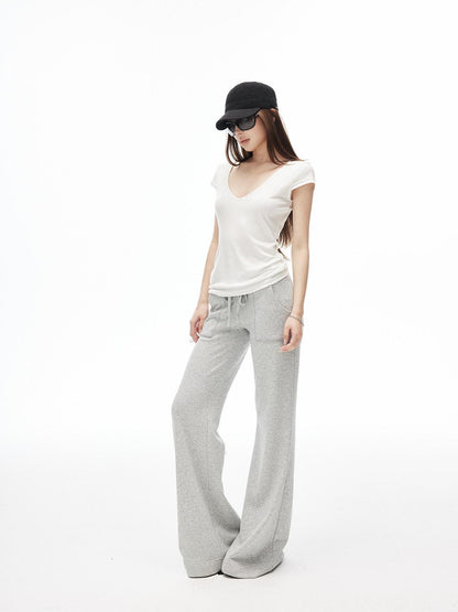 iamxiaa Drawstring Low Rise Patch Pockets Micro Flare Women&