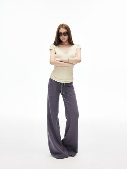 iamxiaa Drawstring Low Rise Patch Pockets Micro Flare Women&