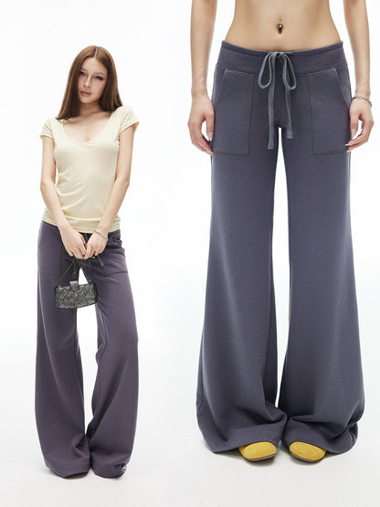 iamxiaa Drawstring Low Rise Patch Pockets Micro Flare Women&