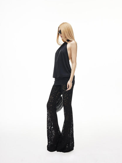 iamxiaa Embossed Floral Cutout V Waist Slim Fit Inner Shorts Women&