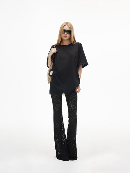 iamxiaa Embossed Floral Cutout V Waist Slim Fit Inner Shorts Women&