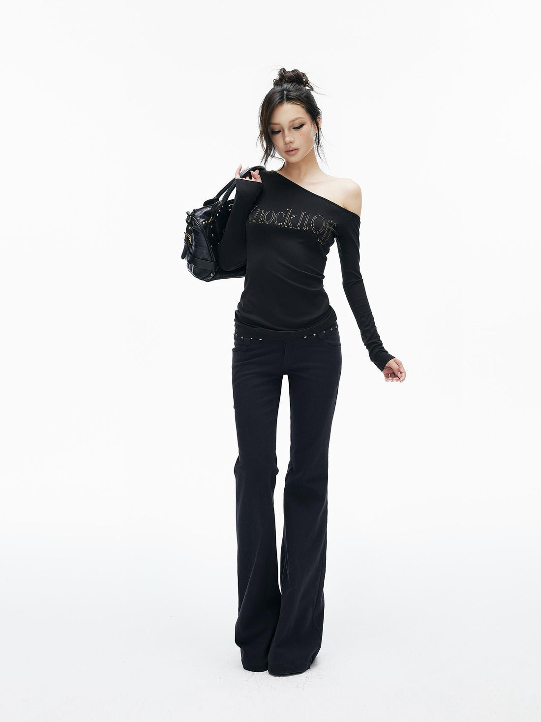 iamxiaa Embroidered Asymmetric One Shoulder Knit Slim Fit Women&