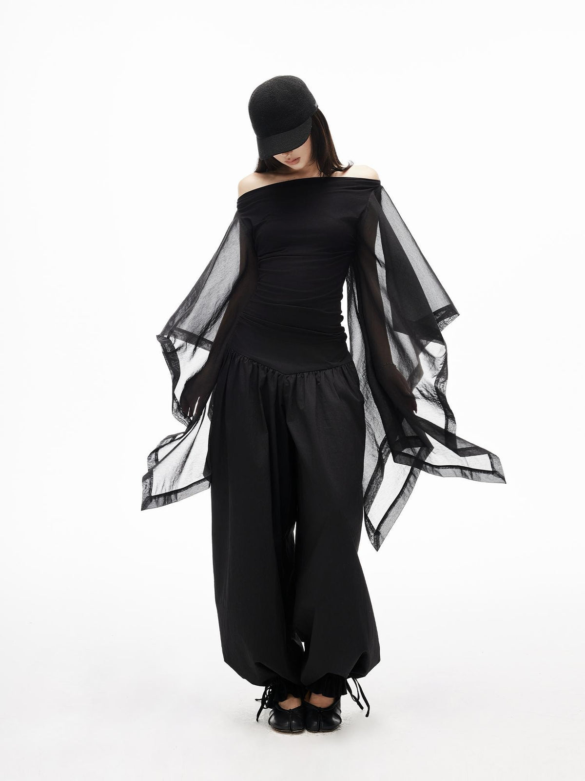 iamxiaa Embroidered Low Rise Pleated Wide Waist Drawstring Relaxed Lantern Women&