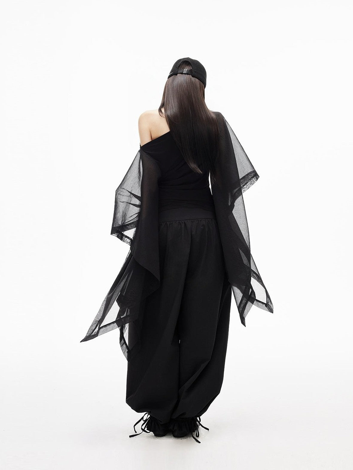 iamxiaa Embroidered Low Rise Pleated Wide Waist Drawstring Relaxed Lantern Women&
