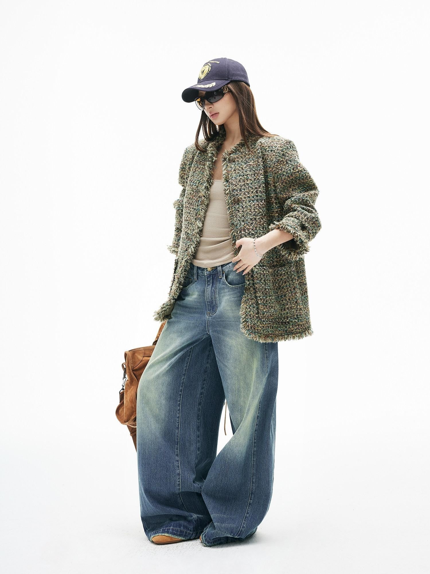 iamxiaa Faded Vintage Washed Blue Adjustable Back Waist Tab Women&