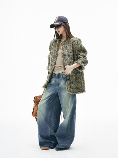 iamxiaa Faded Vintage Washed Blue Adjustable Back Waist Tab Women&