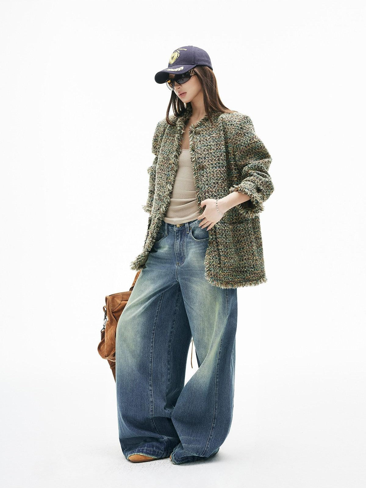 iamxiaa Faded Vintage Washed Blue Adjustable Back Waist Tab Women&