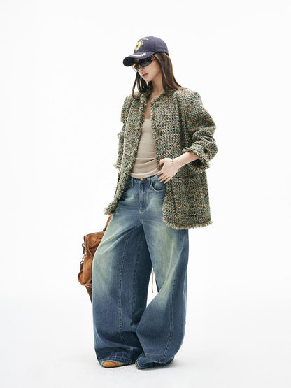 iamxiaa Faded Vintage Washed Blue Adjustable Back Waist Tab Women&