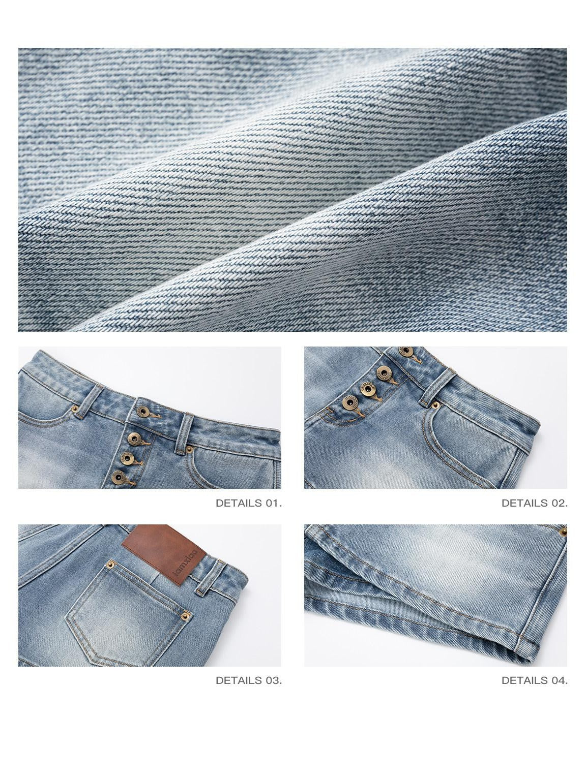 iamxiaa Faded Washed Button Low Waist Hip Hugging Women&