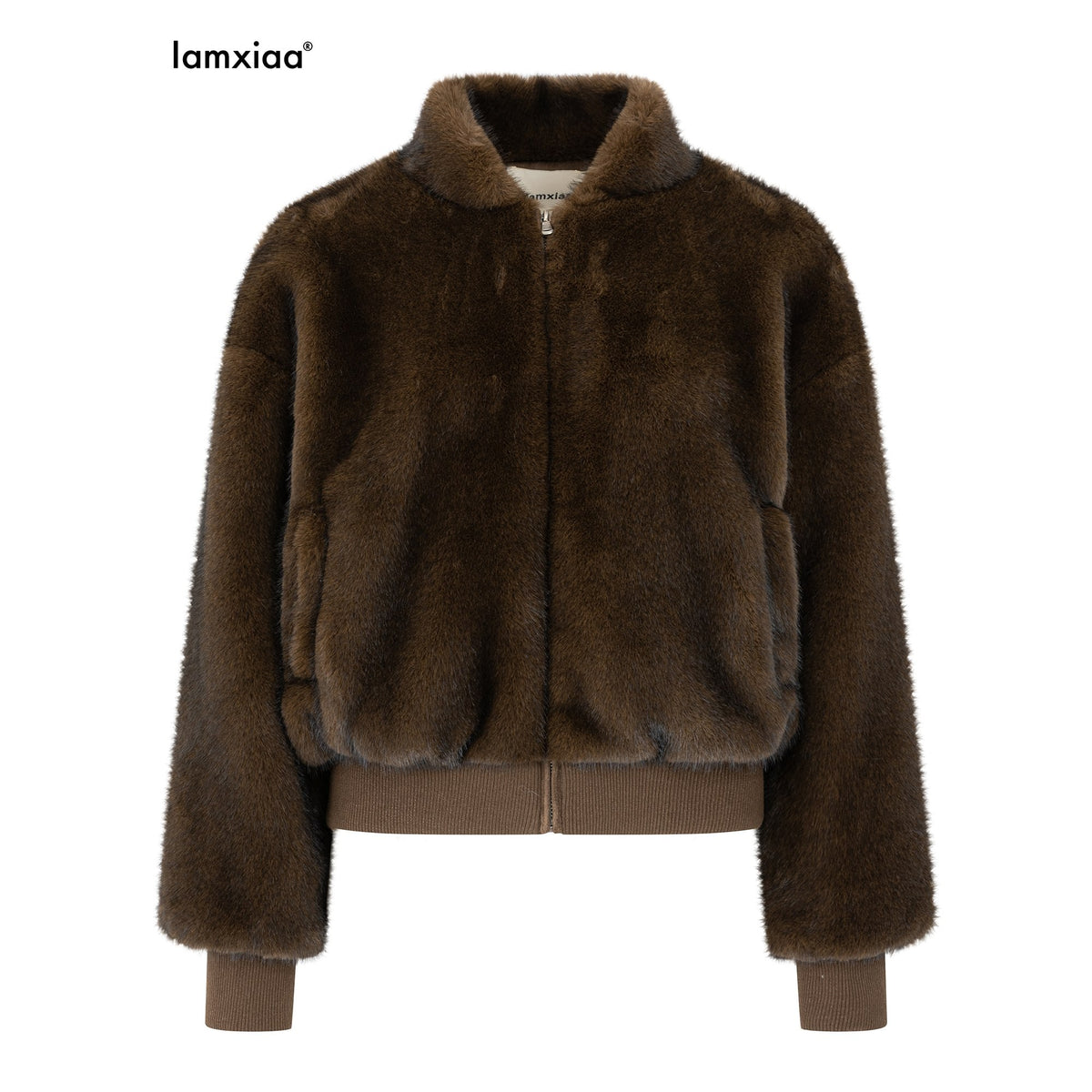 iamxiaa_Faux_Mink_Faux_Fur_Ribbed_Baseball_Collar_Zip_Loose_Short_Women&
