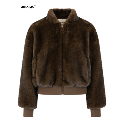 iamxiaa_Faux_Mink_Faux_Fur_Ribbed_Baseball_Collar_Zip_Loose_Short_Women&