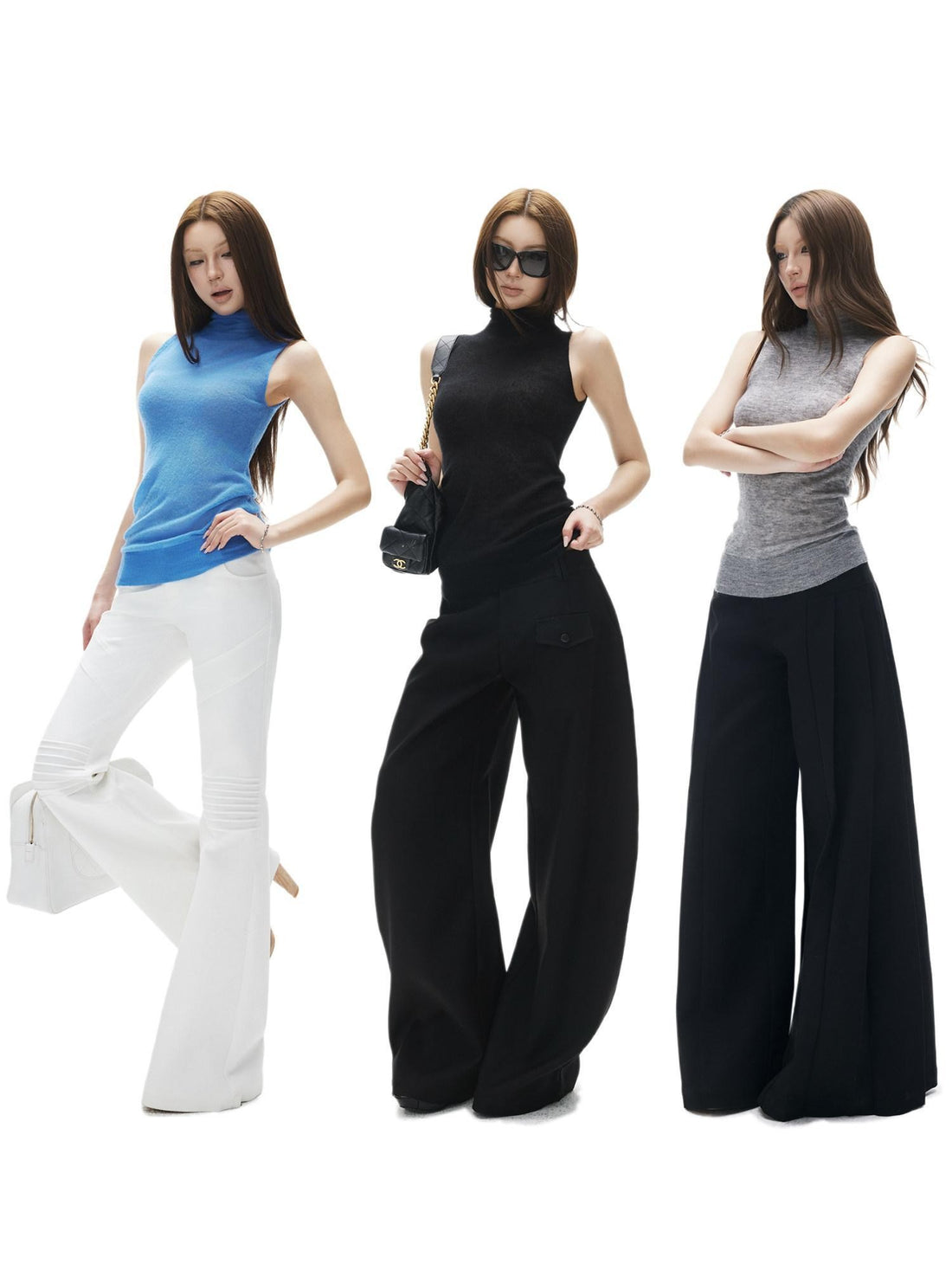 iamxiaa Fine Knit Sheer Stand Collar Slim Rolled Hem Women&
